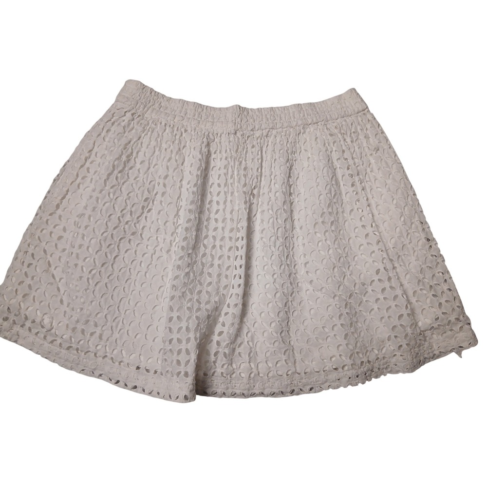 Madewell White Eyelet Mini Skirt Smocked Elastic Waist Floral Embroidered Small